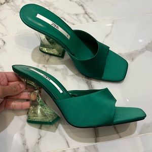 Zara green satin heels
